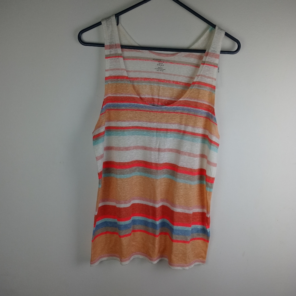 Majestic Filatures Linen Striped Tank Size 3/L